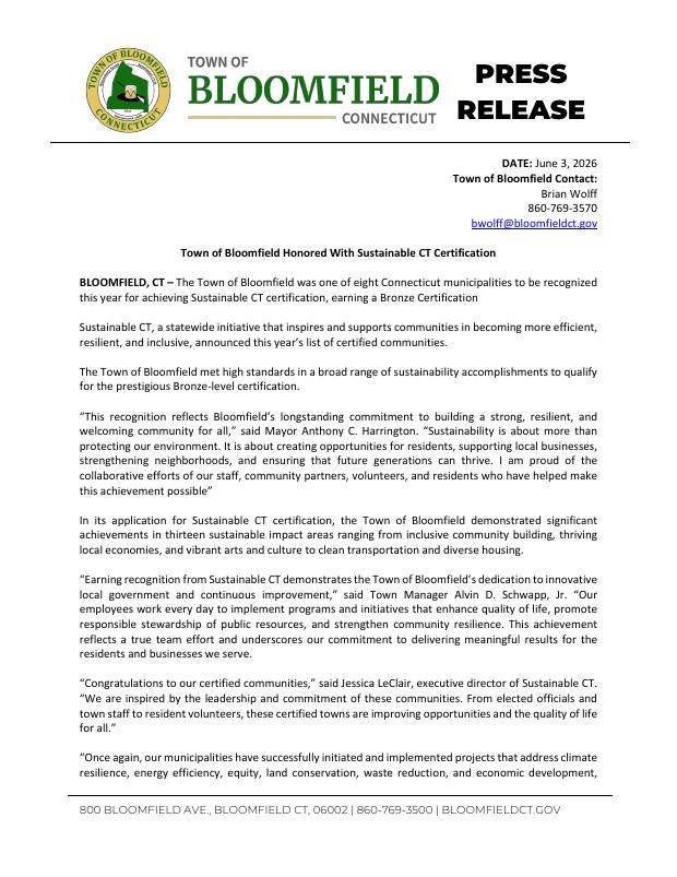 First page of the Sustainable CT certification press release